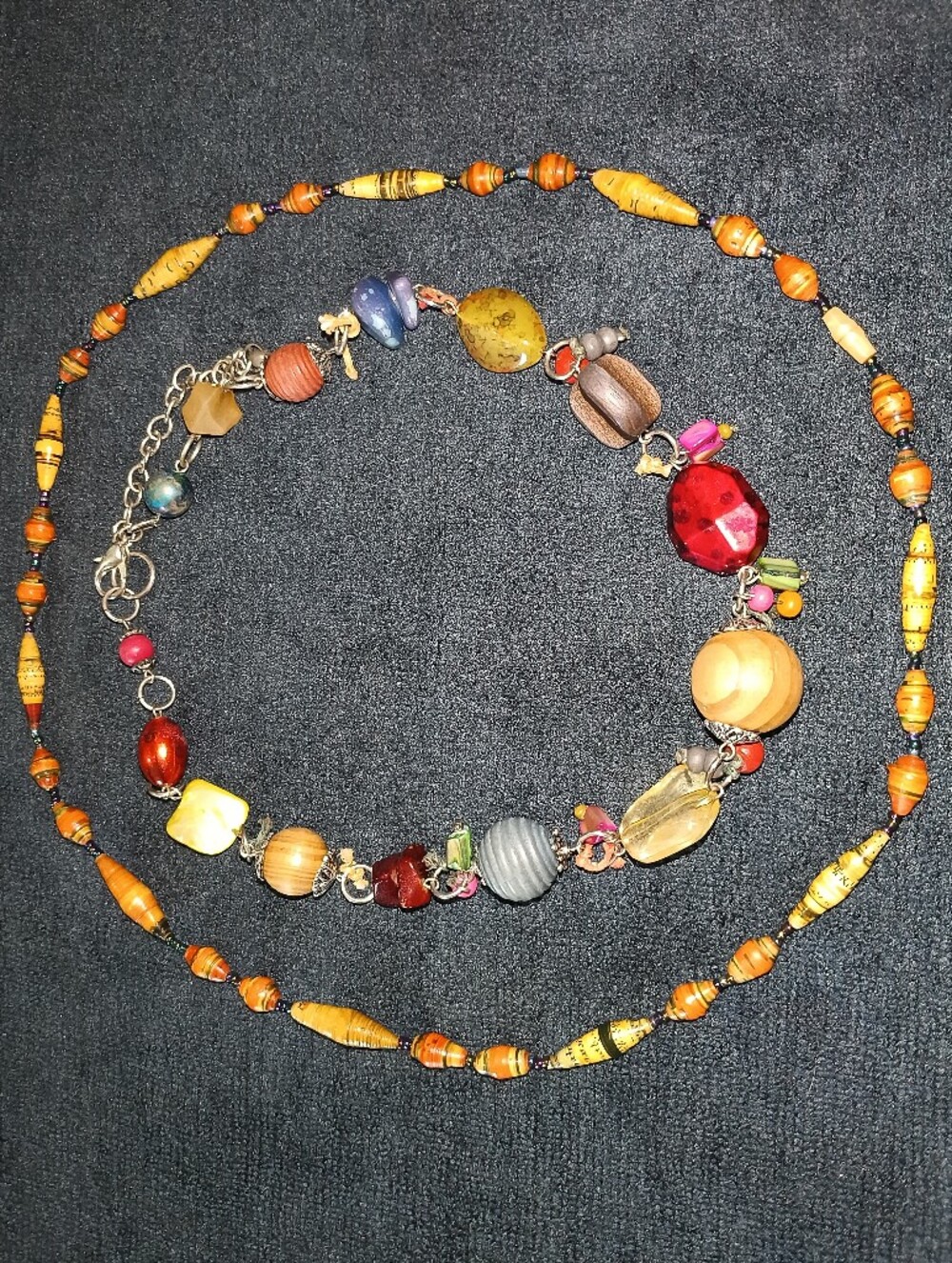 2 Vintage Necklaces Paper Bead & Bohemian